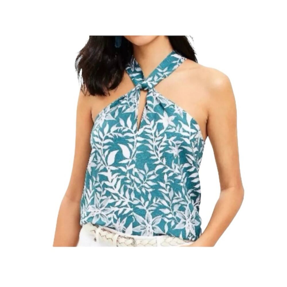 NWT LOFT Halter Neck Tank Top Palm Leaf Tropical Flower Print Linen Size XXL